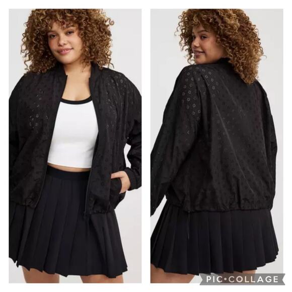 torrid Jackets & Blazers - Torrid Tru Nylon Black Eyelet Bomber Jacket NEW Plus Size 3X